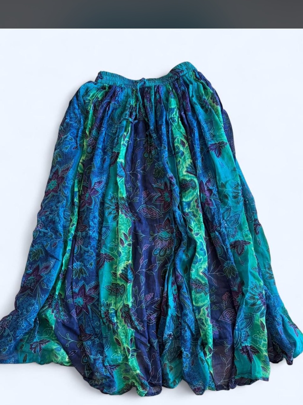 Boho Maxi Skirt in Teal & Navy - Women’s Flowing Floral Skirt